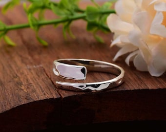 Hammered 925 Sterling Silver Adjustable Ring: Unisex Open Band