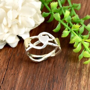 925 sterling silver heart ring: handmade zigzag band, wrapround ring for women
