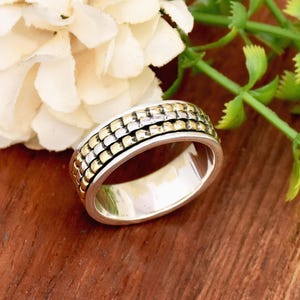 Spinner Ring, 925 Sterling Silver Ring, Meditation Ring, Beaded Ring, Statement Ring Triple Band Spinning Ring Anniversary Ring Gift For Her