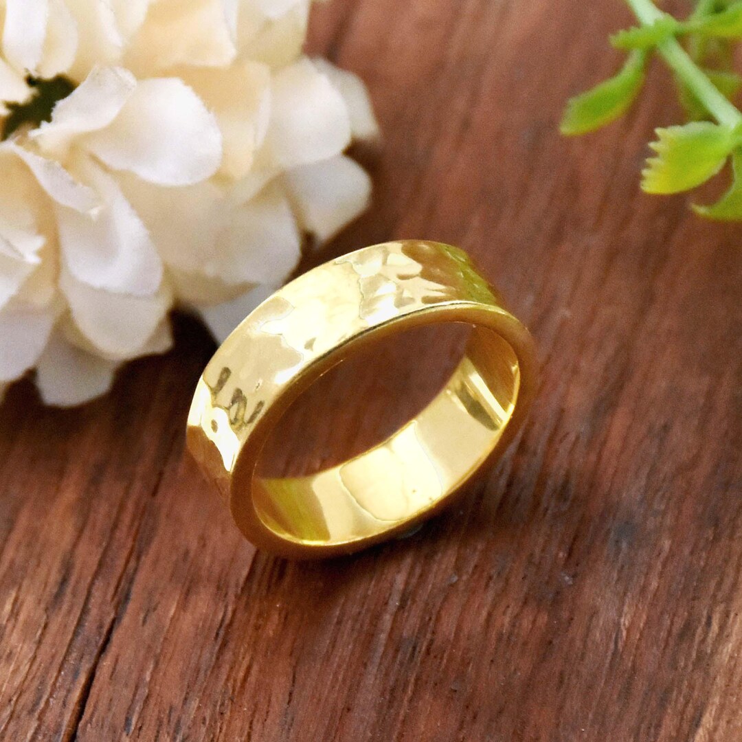 18k Gold Vermeil Hammered Ring: Handmade Sterling Silver Band - Etsy ...