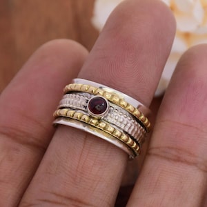 Garnet Spinner Ring: Sterling Silver Meditation Ring