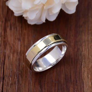 Spinner Ring, 925 Sterling Silver Ring, Meditation Ring, Stress Ring, Two Tone Ring, Silver Fidget Ring Minimalist Ring Gift For Her