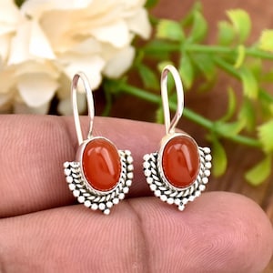Handmade Oval Carnelian Earrings: Chunky Sterling Silver Filigree