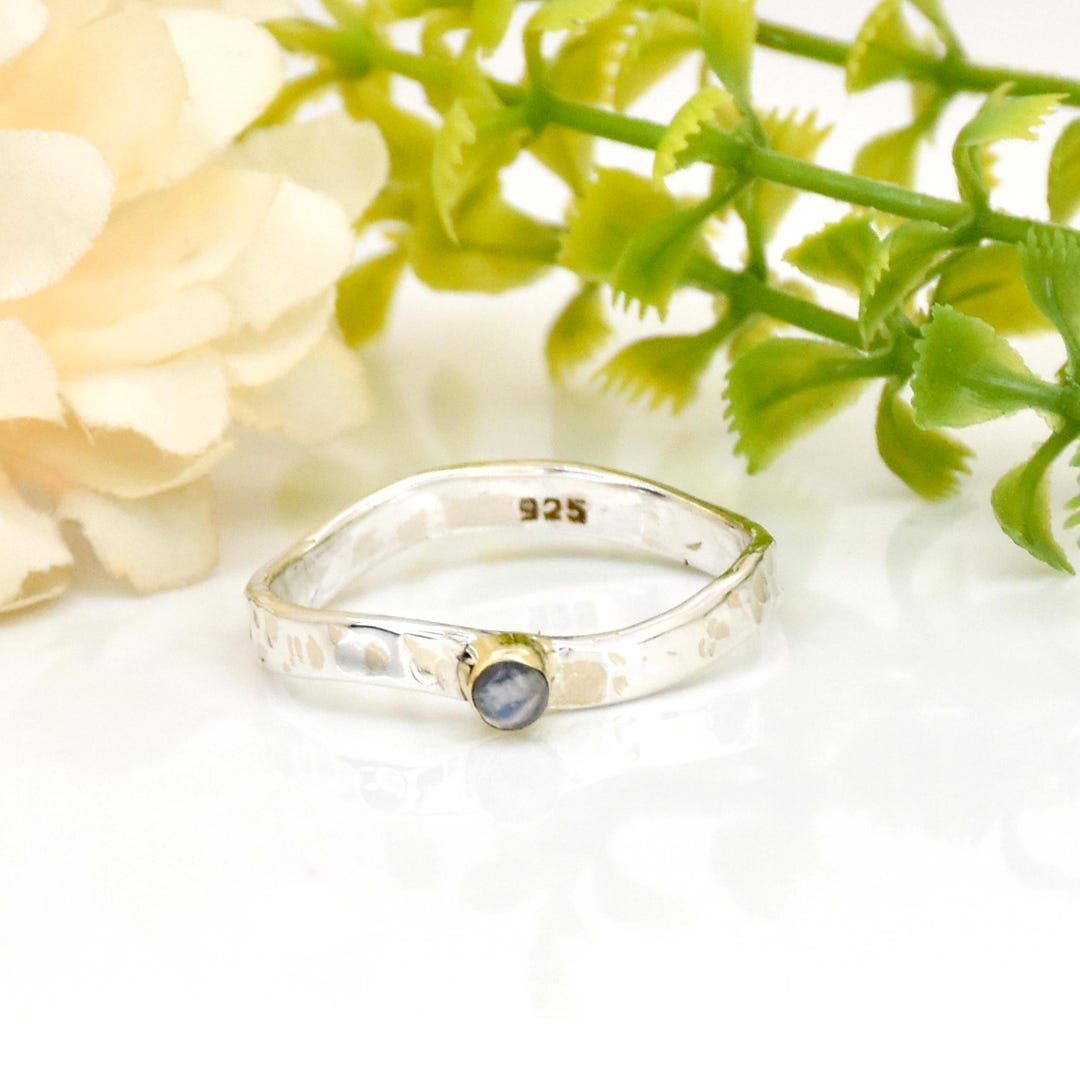 Handmade Moonstone 925 Sterling Silver Ring: Hammered Zigzag Band - Etsy