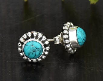 Orecchini a lobo con turchese blu: argento sterling 925, pietra portafortuna di dicembre, regalo perfetto.