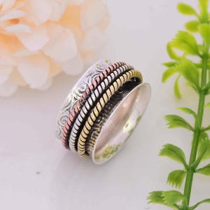 Sterling Silver Spinner Ring: Twisted Triple Band Meditation Ring