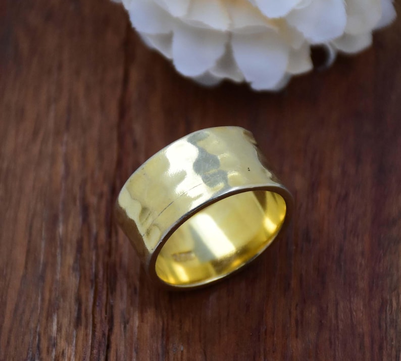 Hammered 18K Gold Vermeil Ring: Sterling Silver Wide Band - Etsy