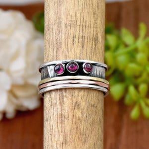 Garnet Spinner Ring: Sterling Silver Meditation Fidget Ring