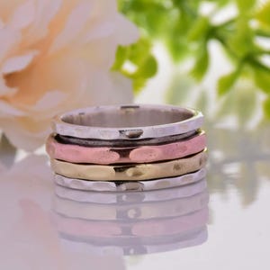Sterling Silver Hammered Spinner Ring: Two-Tone Meditation Anxiety Fidget Ring