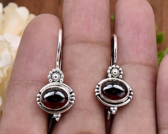 Pendientes colgantes de plata de ley 925 con granate rojo estilo bohemio