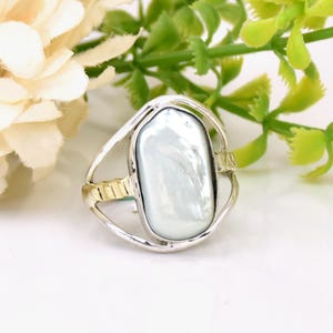 Raw Pearl Ring: Sterling Silver Dual Band Boho Ring