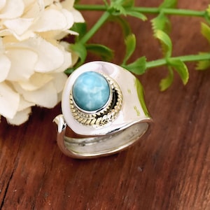 bague en larimar dominicain ; Jonc ajustable en argent sterling, bijoux tendance