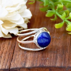 Lapis Lazuli Ring, 925 Sterling Silber Ring, Ehering, Runder Stein Ring, Statement Ring, Geburtsstein Ring, Boho Ring, Geschenk für sie