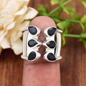 Black Onyx Sterling Silver Ring: Wide Band Bohemian Statement Ring