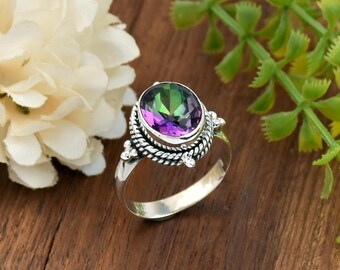 ミスティックトパーズリング | 925スターリングシルバー | 30カラット ミスティックトパーズリング | 925スターリングシルバー | 30カラット