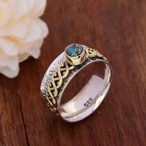 Blue Turquoise Sterling Silver Spinner Ring - Wave Textured Meditation Ring