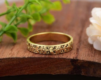 Sterling Silver Flower Band Ring: 18k Gold Vermeil Engraved Wedding Ring