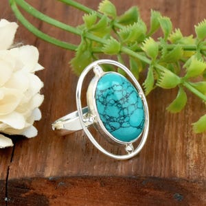 Blauwe turkoois sterlingzilveren ring: handgemaakte filigraan statement sieraden