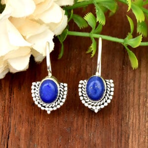 Lapis Lazuli 925 Sterling Silver Filigree Dangle Earrings