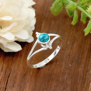 Blauwe turkoois sterlingzilveren ring: filigraan splitband