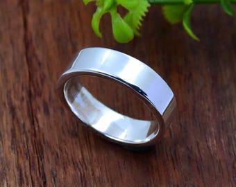 Sterling Silver Flat Band Ring: Minimalist Thumb/Wedding Ring (5mm)
