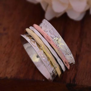 Sterling Silver Spinner Ring: Two-Tone Fidget Ring, Meditation Band
