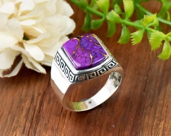 Purple Copper Turquoise Ring: 925 Sterling Silver Hexagon Statement