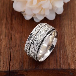 Sterling Silver Spinner Ring: Flower Textured Meditation Ring