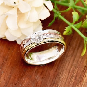 Flower Spinner Ring: Sterling Silver Two Tone Anxiety Fidget Ring