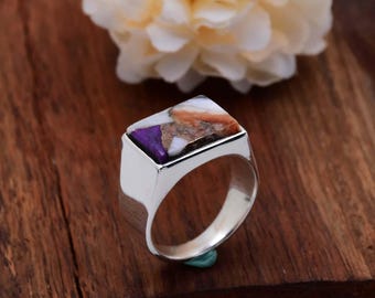Purple Oyster Copper Turquoise Ring, 925 Sterling Silver, Handmade Statement Ring