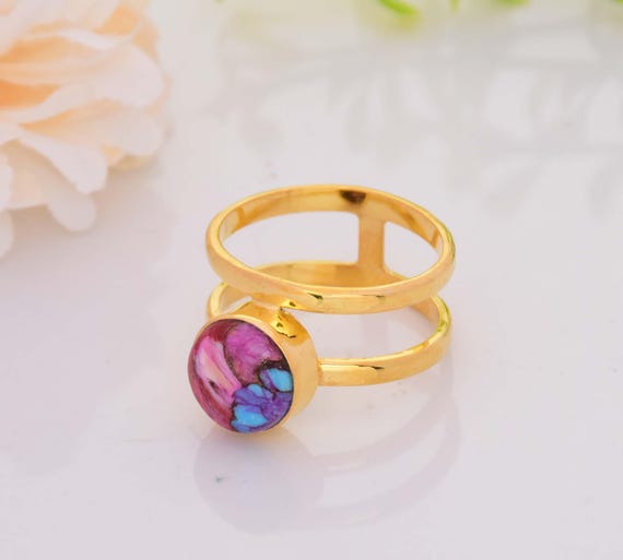 Pink Oyster Turquoise Ring: 18K Gold Vermeil Sterling Silver