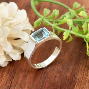 Blue Topaz Men&#39;s Ring, 925 Sterling Silver Ring, Men&#39;s Ring, Statement Ring, Engagement Ring, Radiant Stone Ring, Wedding Ring, Gift For Him