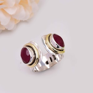 Indian Ruby Ring: Adjustable 925 Sterling Silver Bohemian Ring