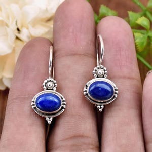 Dainty Lapis Lazuli Filigree Earrings: 925 Sterling Silver