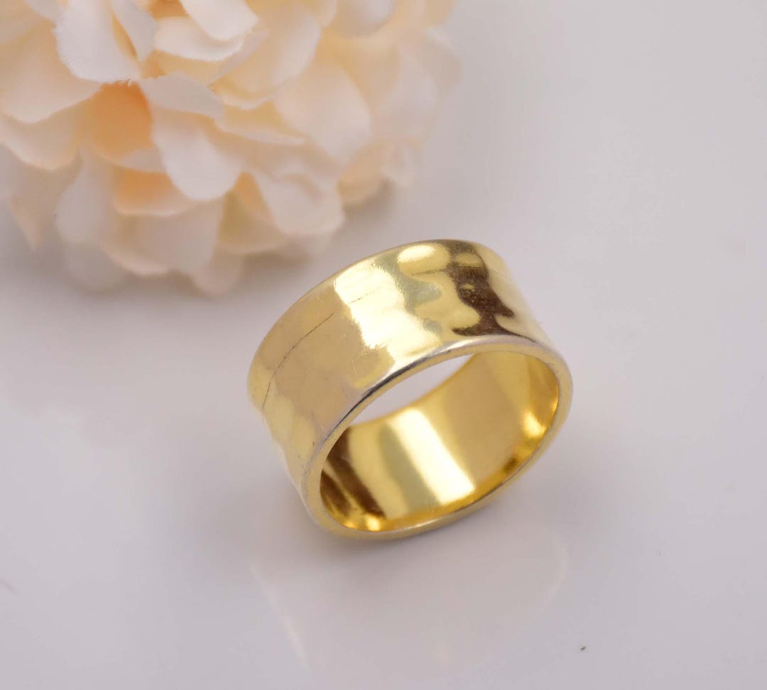 Hammered 18K Gold Vermeil Ring: Sterling Silver Wide Band - Etsy