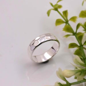 Hammered Sterling Silver Band Ring, 6mm Thick Thumb Ring