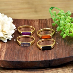 Natural Carnelian Amethyst Onyx Ruby Signet Band: Baguette Gemstone Ring Set • 18k Gold Plated