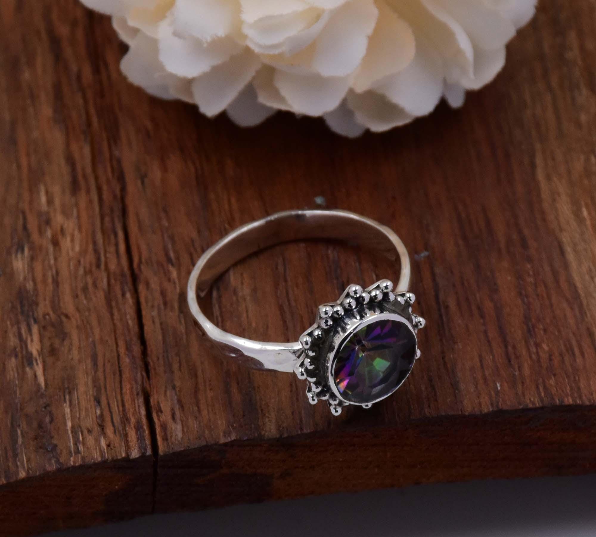 Maniac Mansion Bague En Argent 925 Avec Topaze Mystique