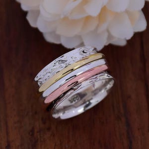 Sterling Silver Spinner Ring: Fidget Meditation Band, Boho Textured Ring
