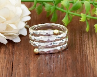 Sterling Silver Multi Layer Ring: Boho Wedding Band, Stacking Thumb Ring