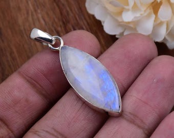 Colgante de piedra lunar marquesa, regalo de aniversario en plata de ley 925