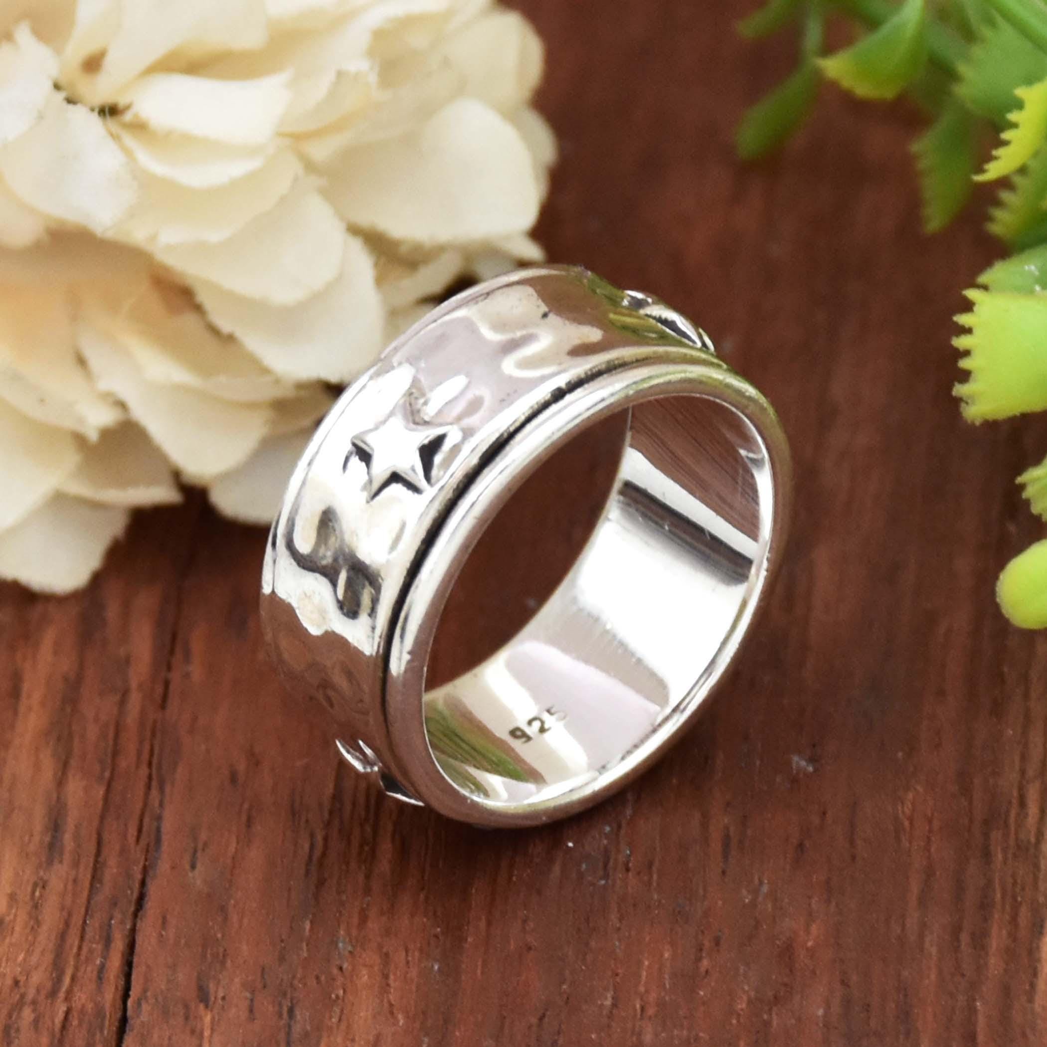 Bague Femme Rotative 49 Anneau Tournante Homme Argent 925 Anti-stress Bague Anxiete Garcon Fille