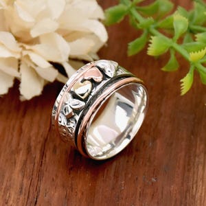 Bague couple coeur en argent sterling spinner : bijoux Fidget bicolores