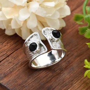 Black Onyx Sterling Silver Ring: Wide Band Adjustable Bohemian Jewelry
