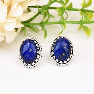 Lapis Stud Earrings: Handmade Filigree 925 Sterling Silver