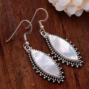 Mother Of Pearl Earrings, Statement Earrings 925 Silver earrings filigree Earrings Marquise Earrings Christmas Gift Anniversary Earrings