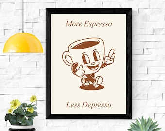 Print Poster Espresso Lustig Kaffee Cappuccino Mokka Dolce Vita Wandkunst Wanddeko Wall Art Italien Cartoon Retro Wanddekor Drucke Wall Art