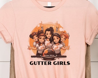 Women's Bowling Team T-Shirt, Custom Team Gutter Girls Graphic Tee, Casual Ladies Group Shirt, Fun Bowling Night Top, Sports Team Outfit