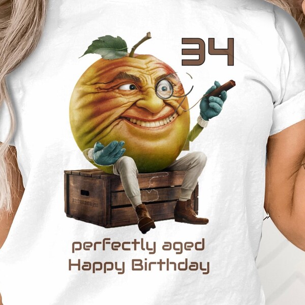 Vintage Apple Design T-Shirt, Perfectly Aged Happy Birthday, Unique Graphic Tee, Gift for Him or Her, Custom Birthday Apparel