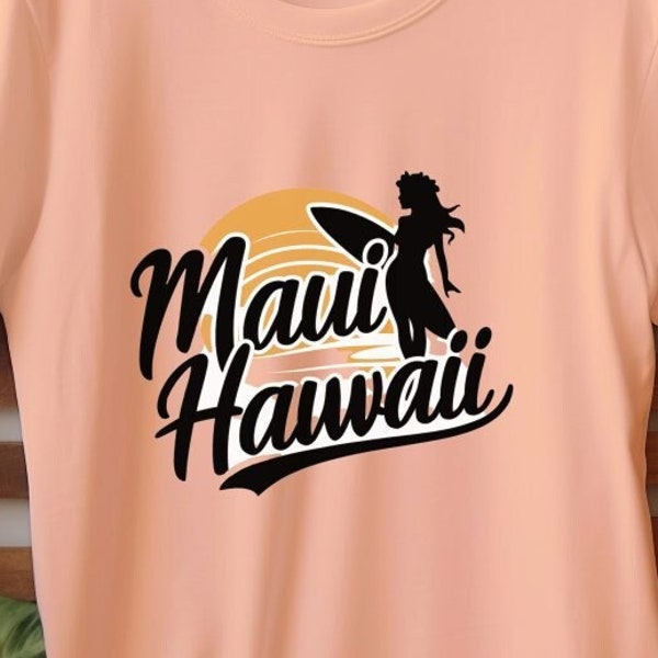 Maui Hawaii Sunset Graphic T-Shirt, Surfing Silhouette Tee, Casual Summer Fashion